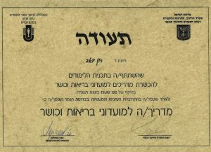 תעודת מדריך חדר כושר - יואב רון פיזיותרפיה